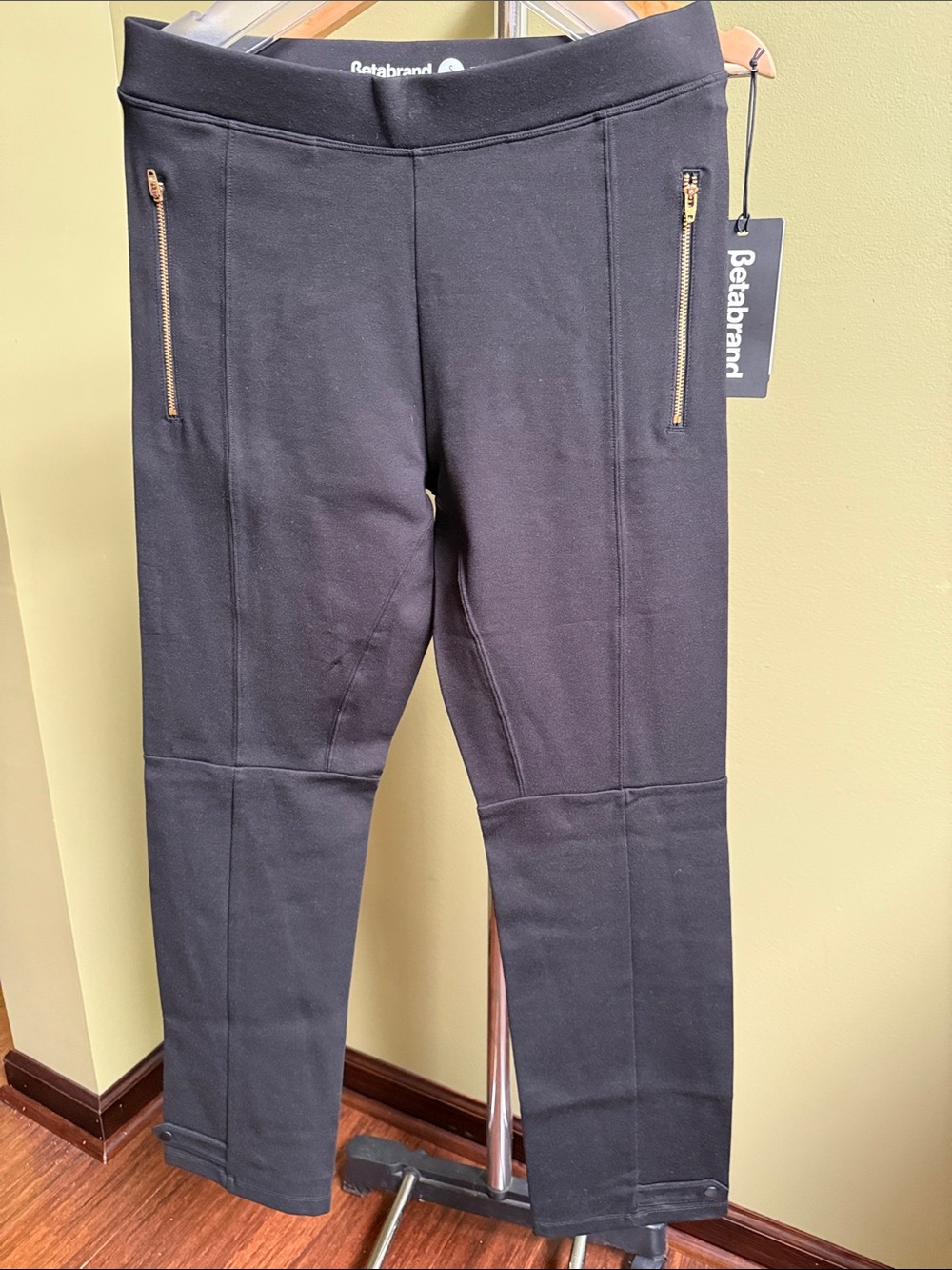 Betabrand Black Pants with Gold Zippers